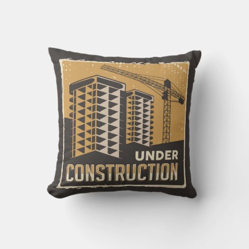 Retro Vintage Under Construction _ safety  Throw Pillow