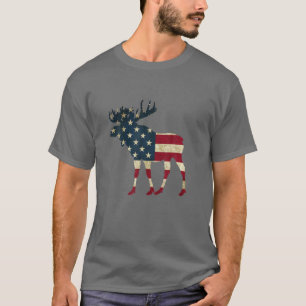 Retro Vintage USA American Flag Outline Bull Moose T-Shirt