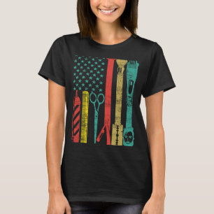 Retro Vintage USA Flag Barbershop Barber Tools Hai T-Shirt