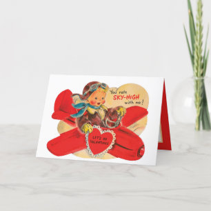 retro vintage Valentine airplane boy add sentiment Holiday Card