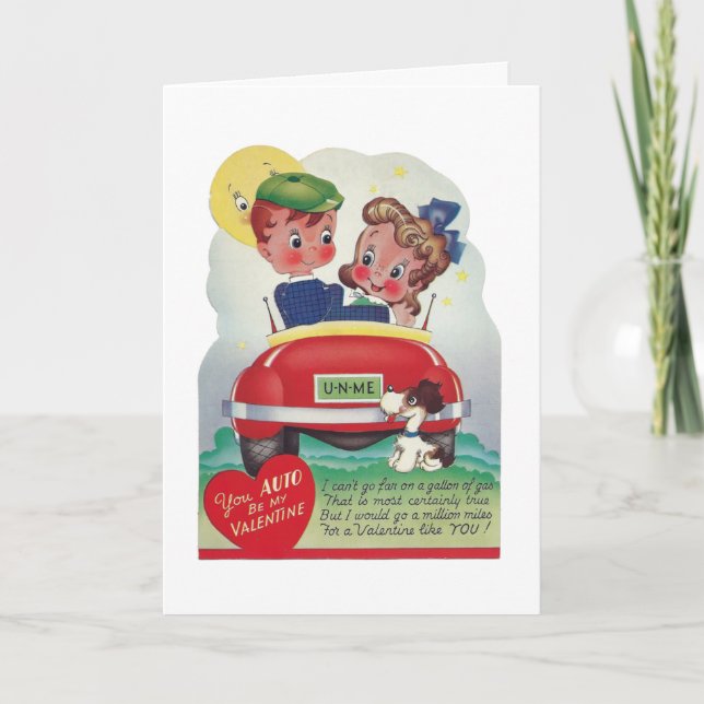 retro vintage Valentine auto Holiday Card (Front)