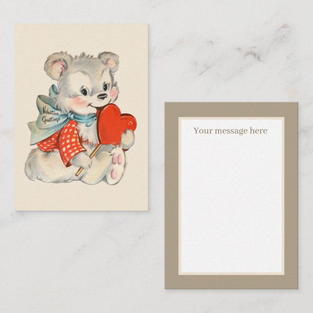 retro vintage Valentine bear add sentiment  Note Card (Front/Back)
