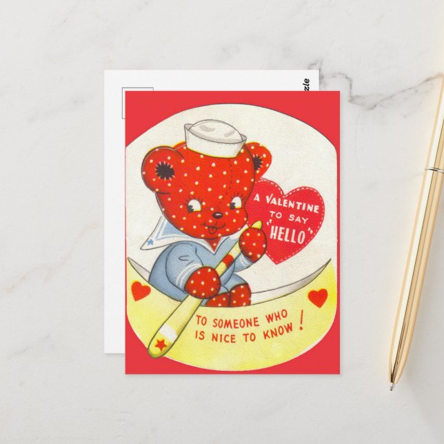 retro vintage Valentine bear  Postcard (Front/Back In Situ)