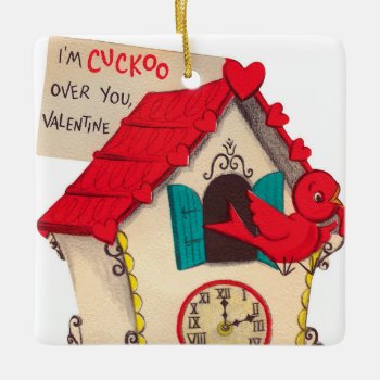 Retro Vintage Valentine Bird Holiday Ceramic Ornament by doodlesfunornaments at Zazzle