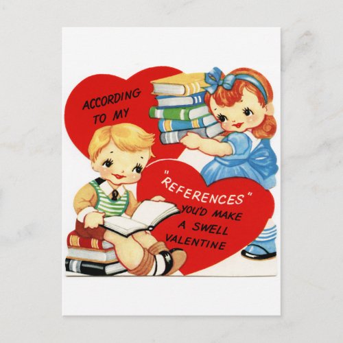 Retro Vintage Valentine book fun postcard