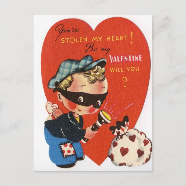 Retro Vintage Valentine boy Holiday postcard (Front)