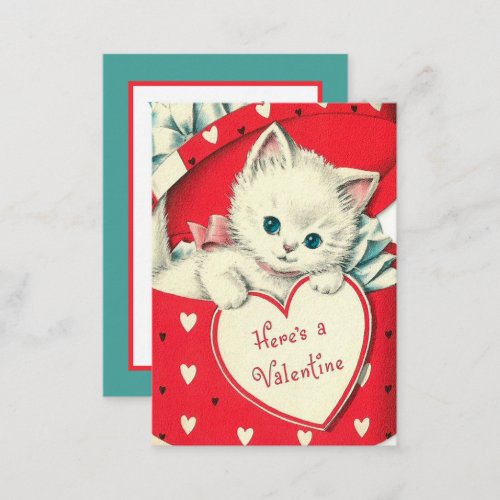 retro vintage Valentine cat add message Note Card