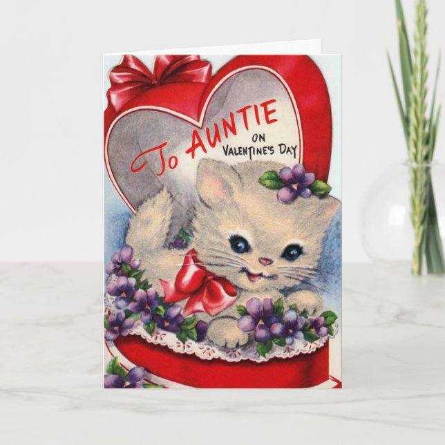 Retro Vintage Valentine cat Aunt card (Front)