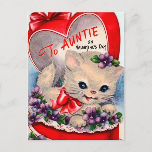 Retro Vintage Valentine cat Aunt postcard