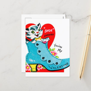 retro vintage Valentine cat  Holiday Postcard