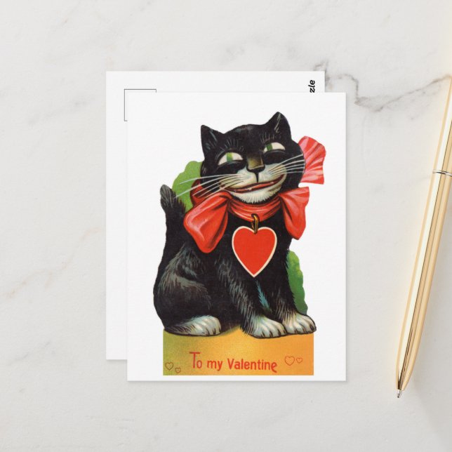 Retro vintage Valentine cat Postcard (Front/Back In Situ)