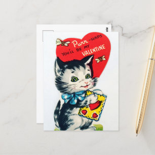 retro vintage Valentine cat Postcard