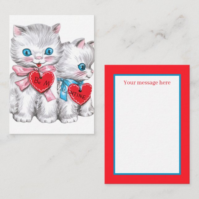 retro vintage Valentine cats add message Note Card (Front/Back)