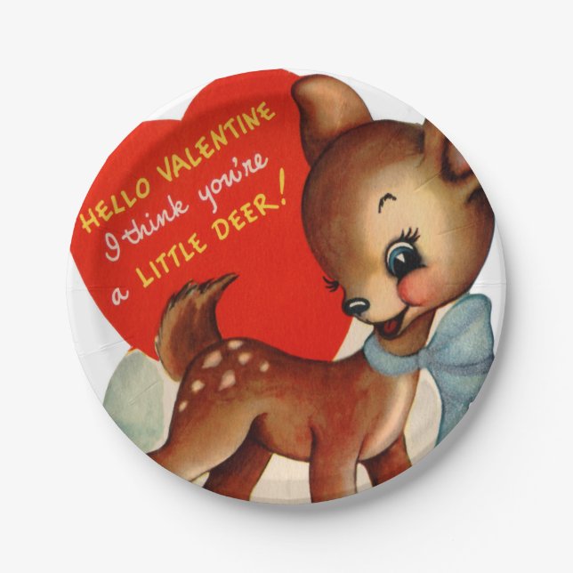Retro vintage Valentine deer party Paper Plates (Front)