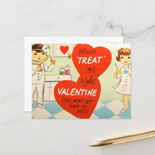 retro vintage Valentine Doctor Nurse Postcard