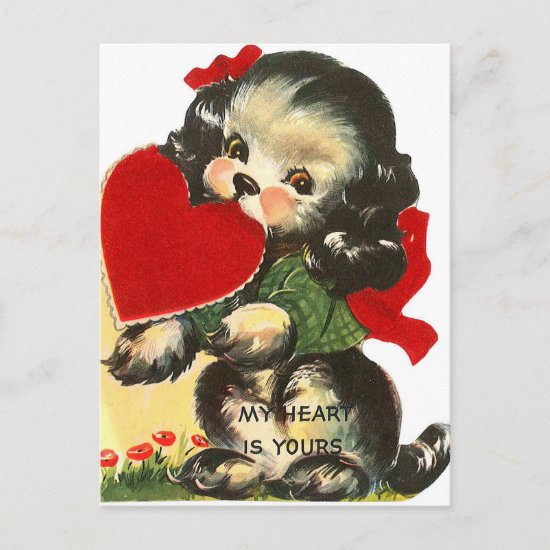 Retro Vintage Valentine dog Holiday postcard