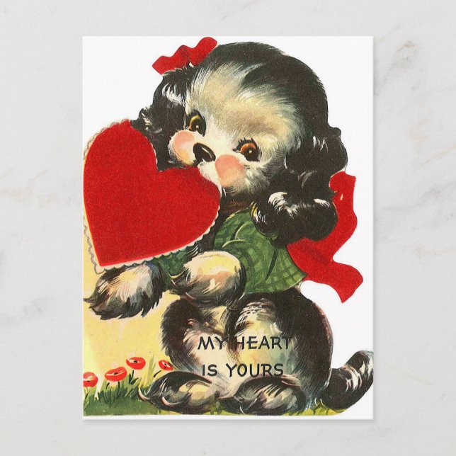 Retro Vintage Valentine dog Holiday postcard (Front)