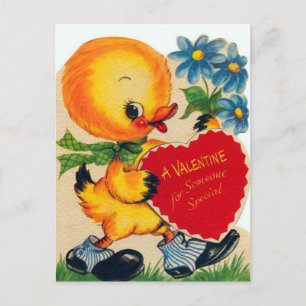 Retro Vintage Valentine duck Holiday postcard