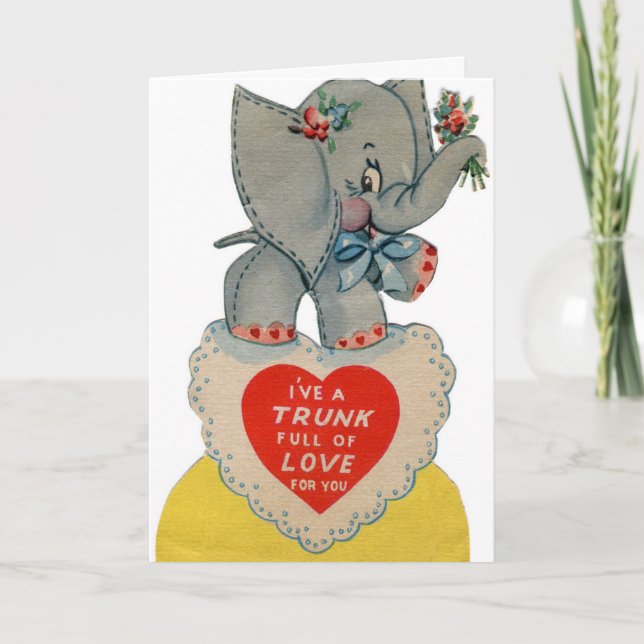 Retro Vintage Valentine elephant add message card (Front)