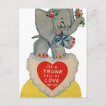 Retro Vintage Valentine elephant Holiday postcard