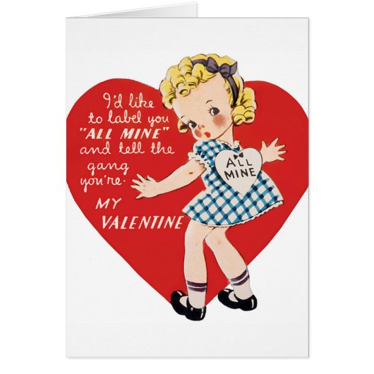 Retro Vintage Valentine girl add message card (Front)