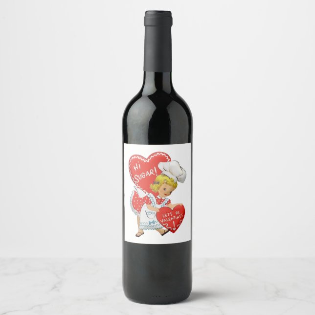 Retro Vintage Valentine Girl Hi Sugar   Wine Label (Front)
