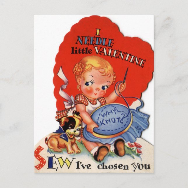 Retro Vintage Valentine girl Holiday postcard (Front)