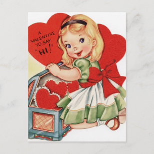 Retro Vintage Valentine girl Holiday postcard