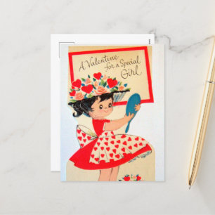 retro vintage Valentine girl Holiday Postcard