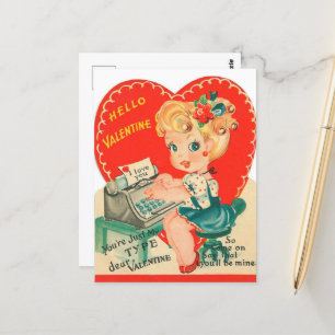 retro vintage Valentine girl Postcard