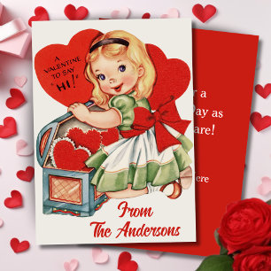 Retro Vintage Valentine Heart Girl Custom  Holiday Card