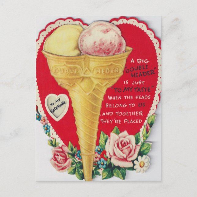 Retro Vintage Valentine Holiday ice cream postcard (Front)