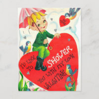 Retro Vintage Valentine Holiday Shower postcard