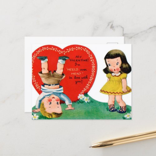retro vintage Valentine kids Holiday Postcard