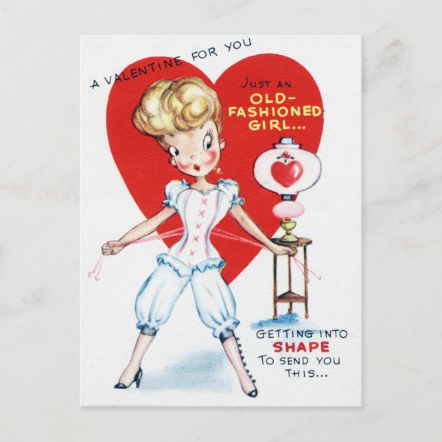 Retro Vintage Valentine Lady postcard (Front)