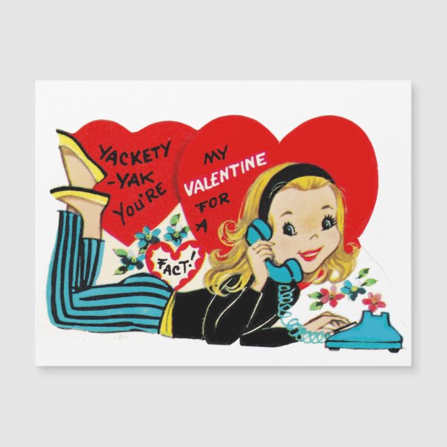 Retro Vintage Valentine Phone Girl Card (Front)