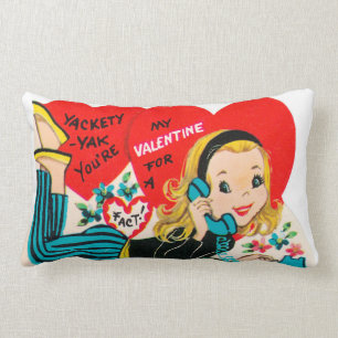 Retro vintage Valentine phone girl Lumbar Pillow