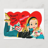 Retro Vintage Valentine phone girl postcard