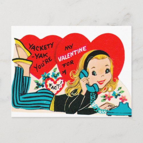 Retro Vintage Valentine phone girl postcard