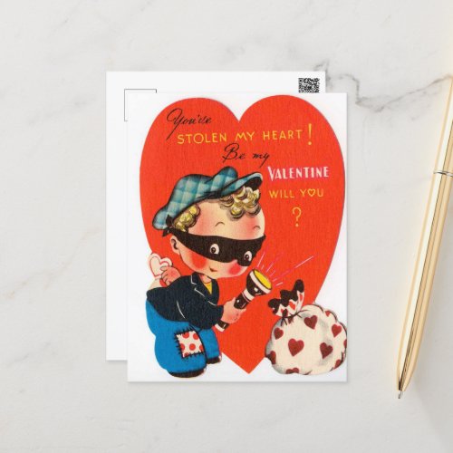 retro vintage Valentine robber Holiday Postcard