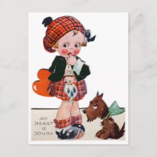 Retro Vintage Valentine Scottish girl postcard