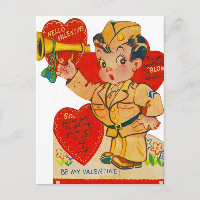 retro vintage Valentine Soldier Holiday Postcard (Front)