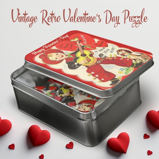 Retro Vintage Valentine's Day Cowboy with Guitar Jigsaw Puzzle (Retro Vintage Valentine's Day Cowboy with Guitar Jigsaw Puzzle)