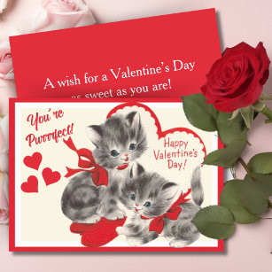 Retro Vintage Valentine's Day Kittens Custom Holiday Card