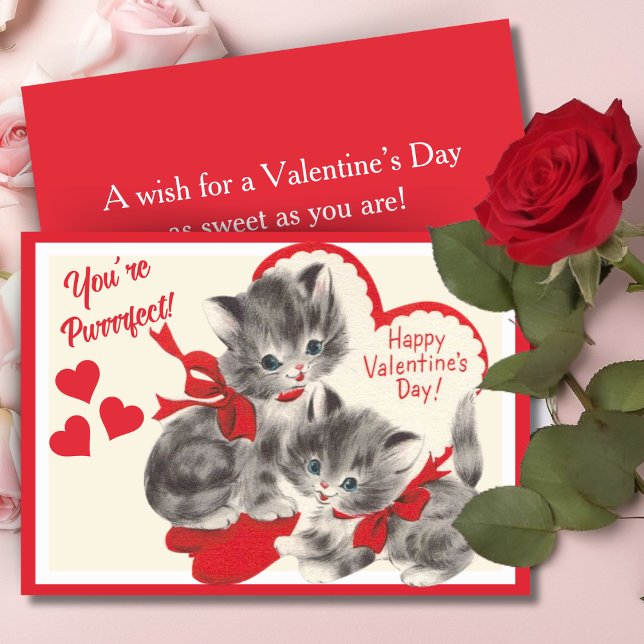 Retro Vintage Valentine's Day Kittens Custom Holiday Card (Retro Vintage Valentine's Day Kittens Custom Holiday Card. Add your name and a special message!)