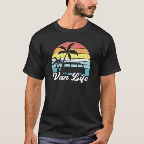 Retro Vintage Van Life Island Palm Tree Beach Surf T_Shirt