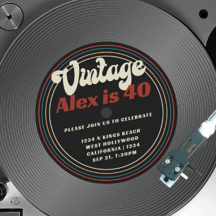 Retro Vintage Vinyl Record Photo Birthday Invitation