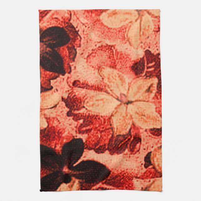 Retro Vintage Violets Burnt Orange Kitchen Towels (Vertical)