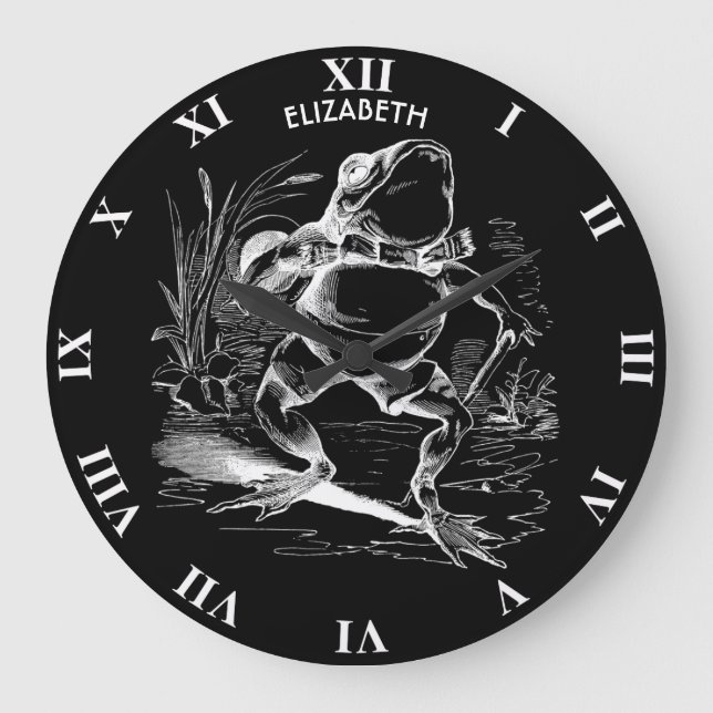 Retro Vintage Walking Frog Transparent Sketch Large Clock (Front)