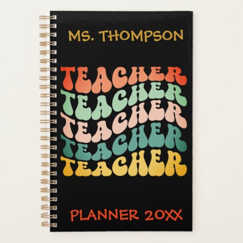 Retro Vintage Wave Typography Teacher Name Custom  Planner